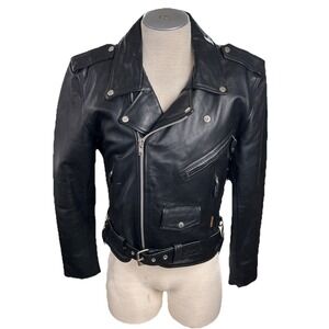 hot leathers motorcycle jacket 40 Mens Black  With Linear